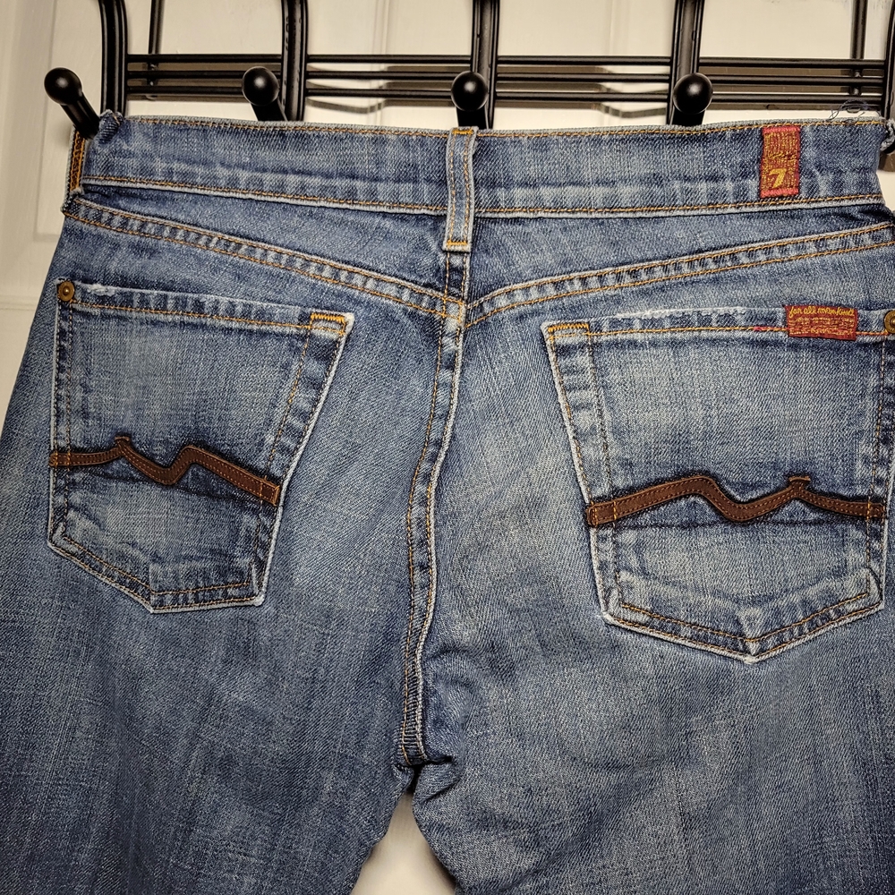 7 For All Mankind Blue Jeans With Leather On Pockets